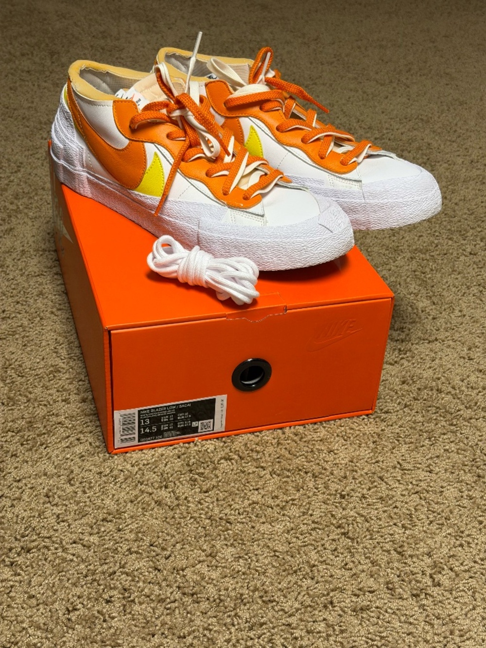 Nike x sacai Blazer Low White Magma Orange DD1877-100 Men’s Size 13 w/ Box